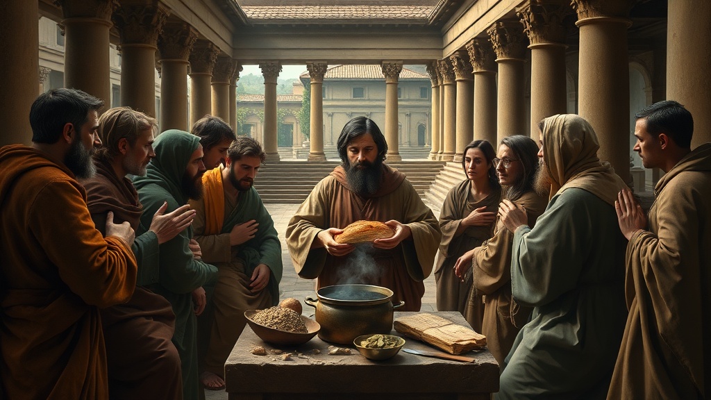 A contemplative, allegorical religious scene