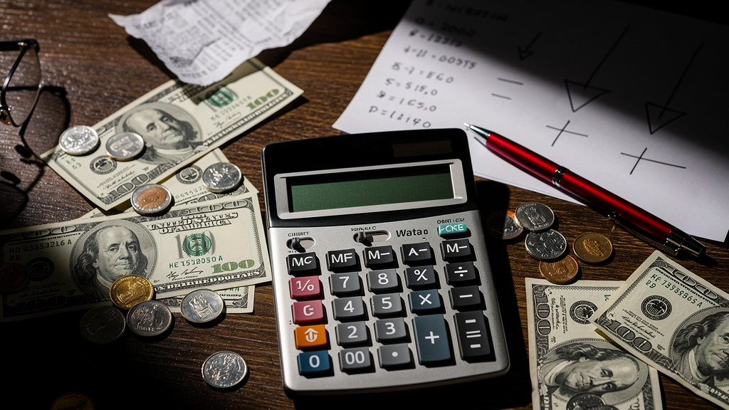 Calculator and dollar bills showing financial losses