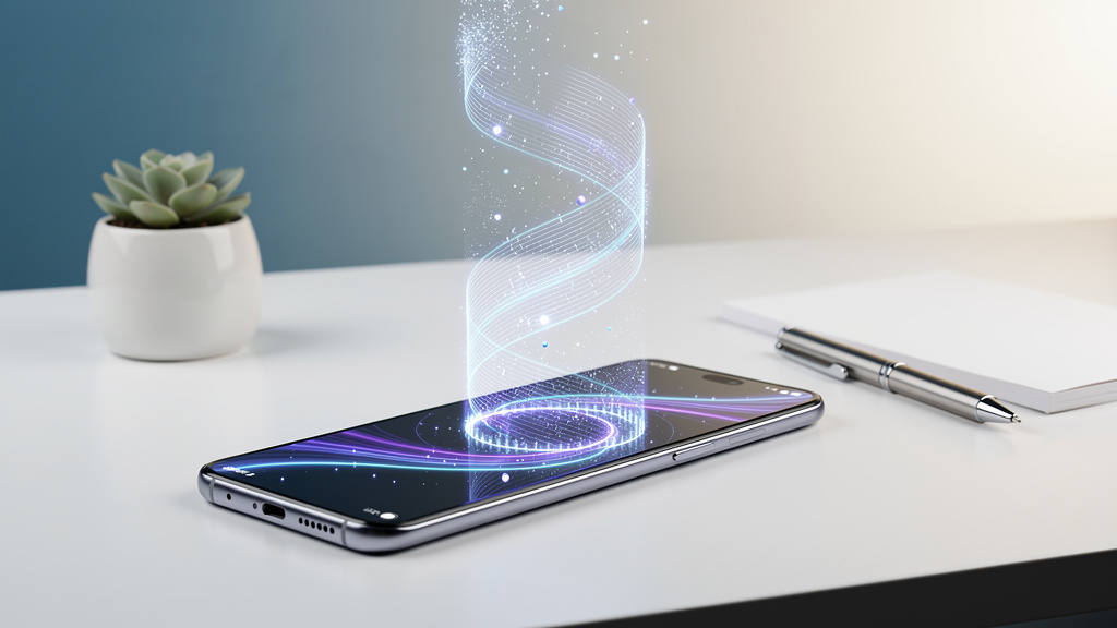 Modern smartphone with holographic AI communication interface
