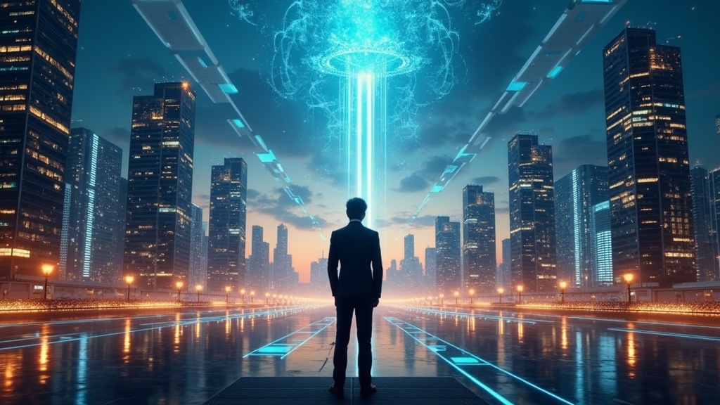 Centro de datos futurista representando la infraestructura física de DigitalBridge adquirida por SoftBank