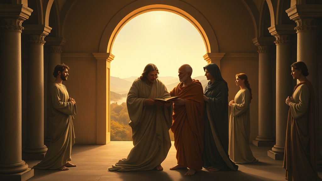 Renaissance-like contemplative scene suggesting gratitude and new beginnings