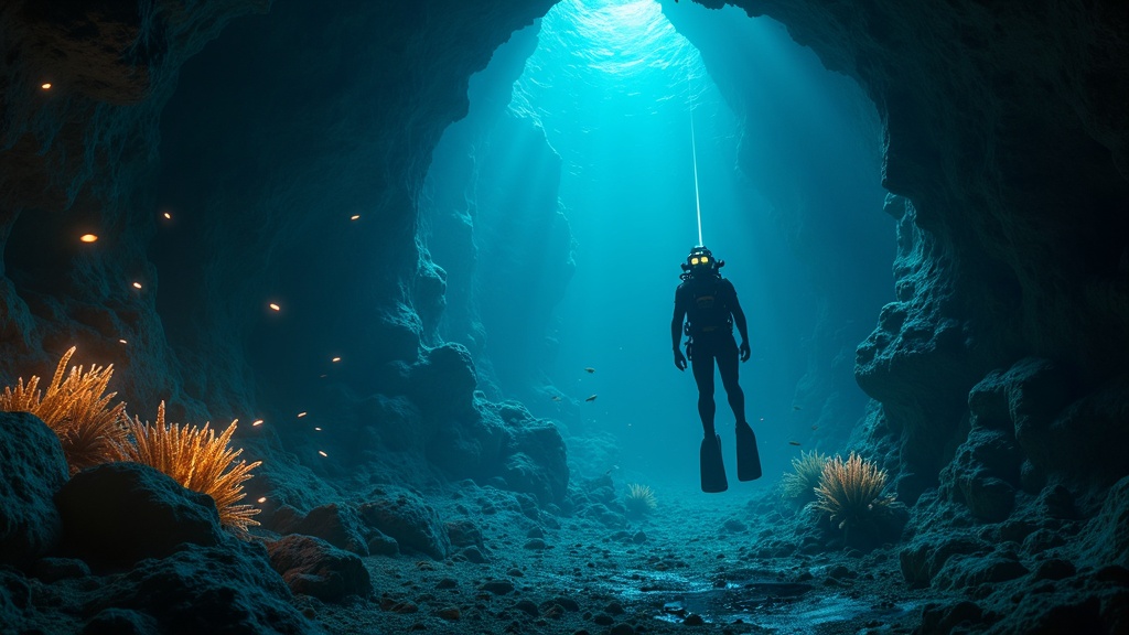 Interior de base submarina en Subnautica con vistas al océano