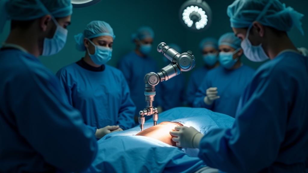 Equipo médico monitoreando la cirugía robótica Da Vinci
