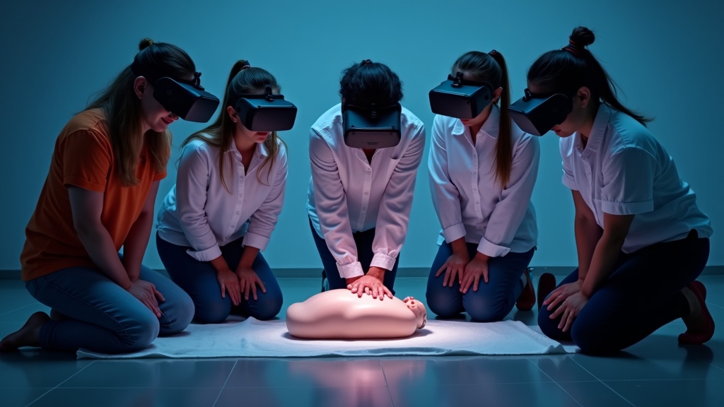 Profesional sanitario supervisando una sesión de formación con Saludermy en realidad virtual.