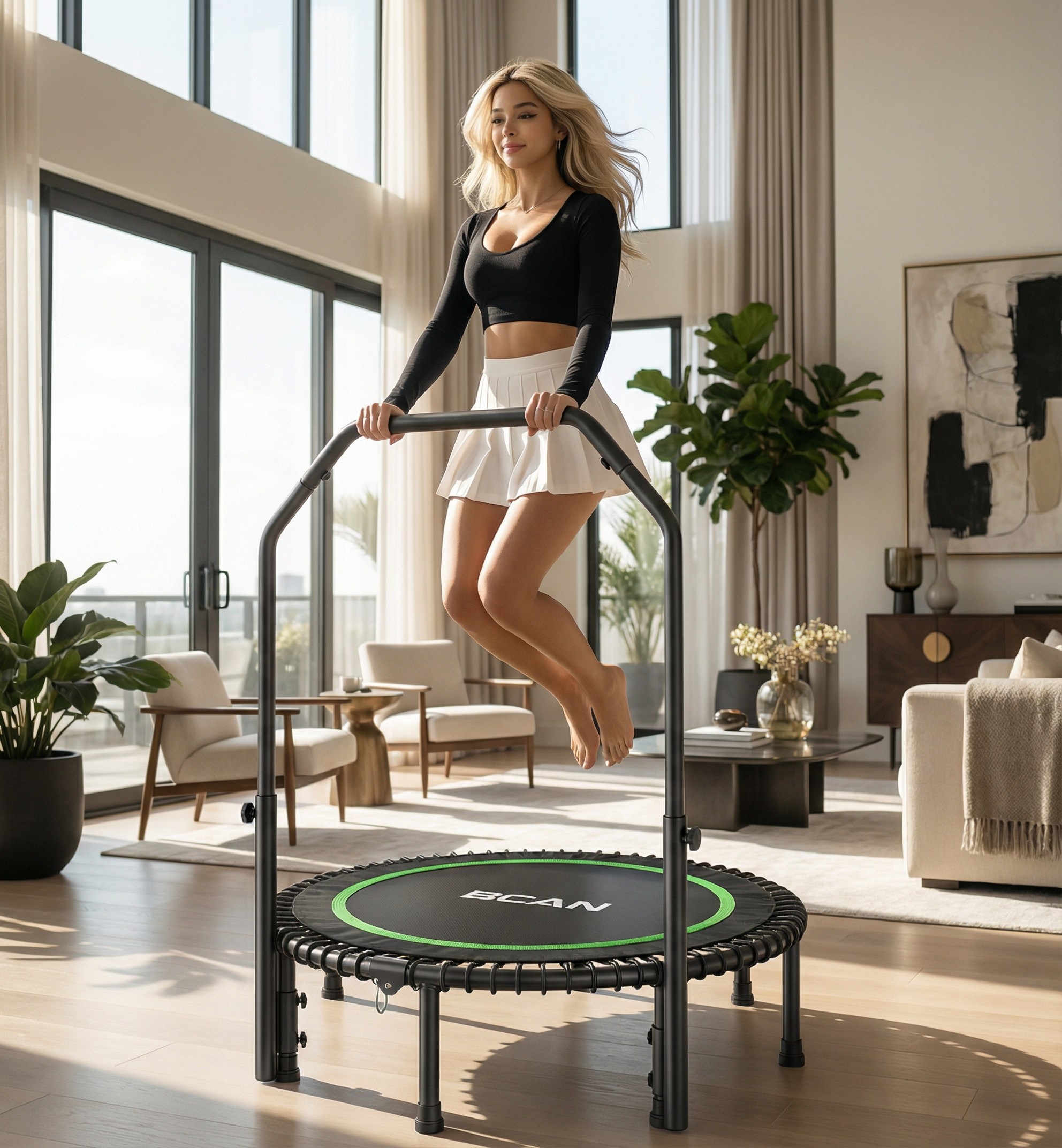 Amazon.com : BCAN 450/550LBS Mini Rebounder Trampoline for Adults with Bar, Fitness Trampoline with Bungees, Adjustable Handle, Stable &amp; Quiet, Indoor Outdoor, Whole-Body Workout &amp; Relaxation at Home-40IN/48IN : Sports &amp; Outdoors