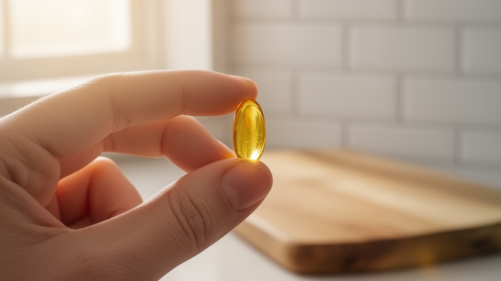 Person holding OEA supplement capsule before meal