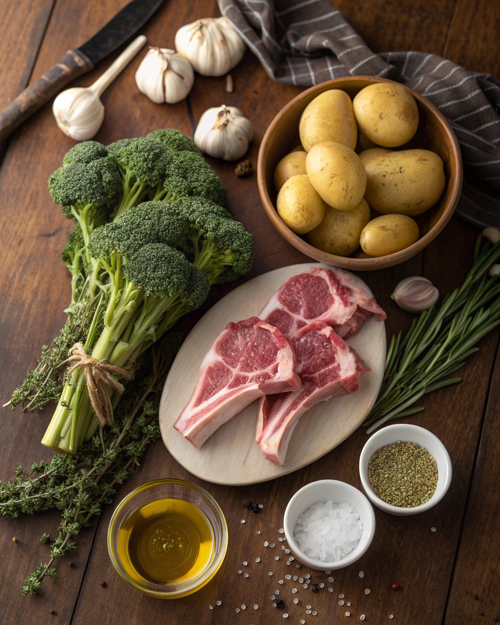 Fresh ingredients for broiled lamb chops