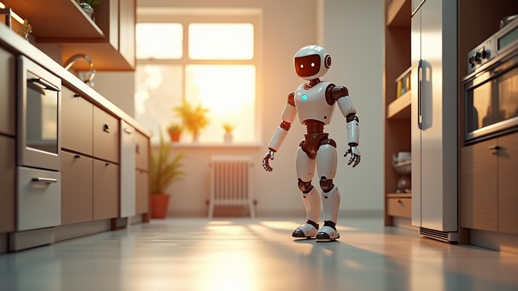 Robot doméstico LG CLOiD manipulando objetos en una cocina moderna