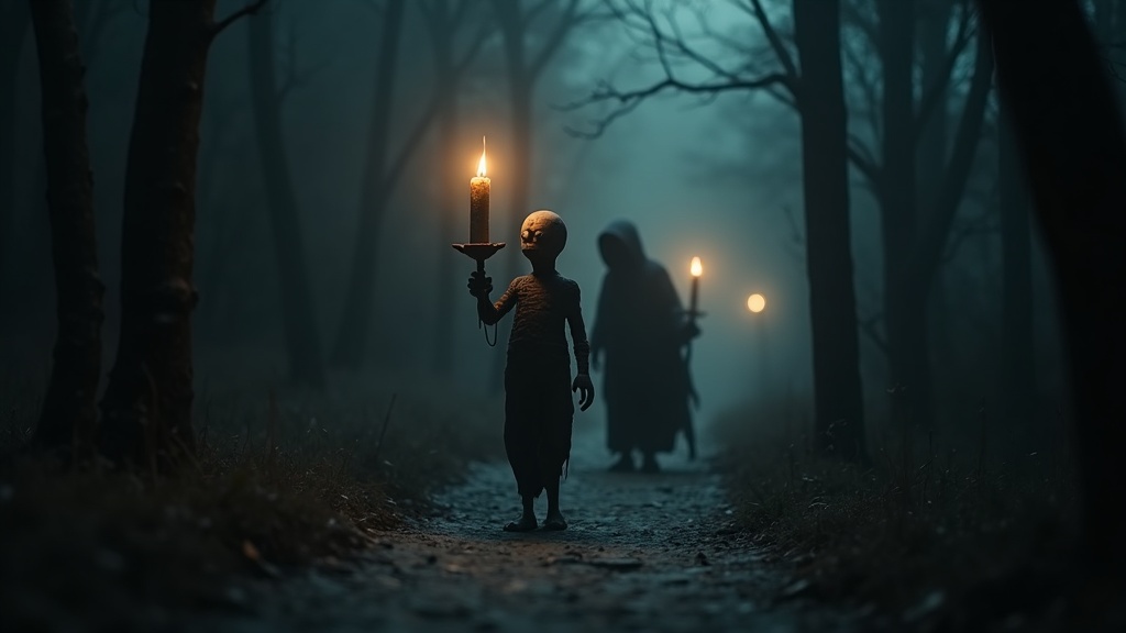 Captura de pantalla artística de The Midnight Walk mostrando el estilo de arcilla y la atmósfera oscura