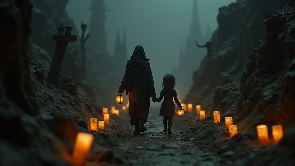Primer plano de Potboy, el compañero con forma de candelabro en The Midnight Walk