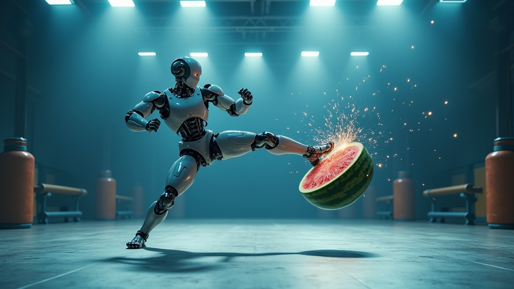 Unitree Robot Kung Fu preparándose para una patada de artes marciales