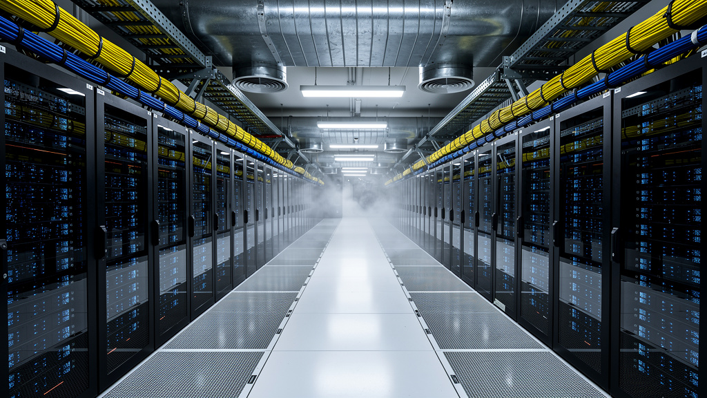 Professional data center with network equipment racks