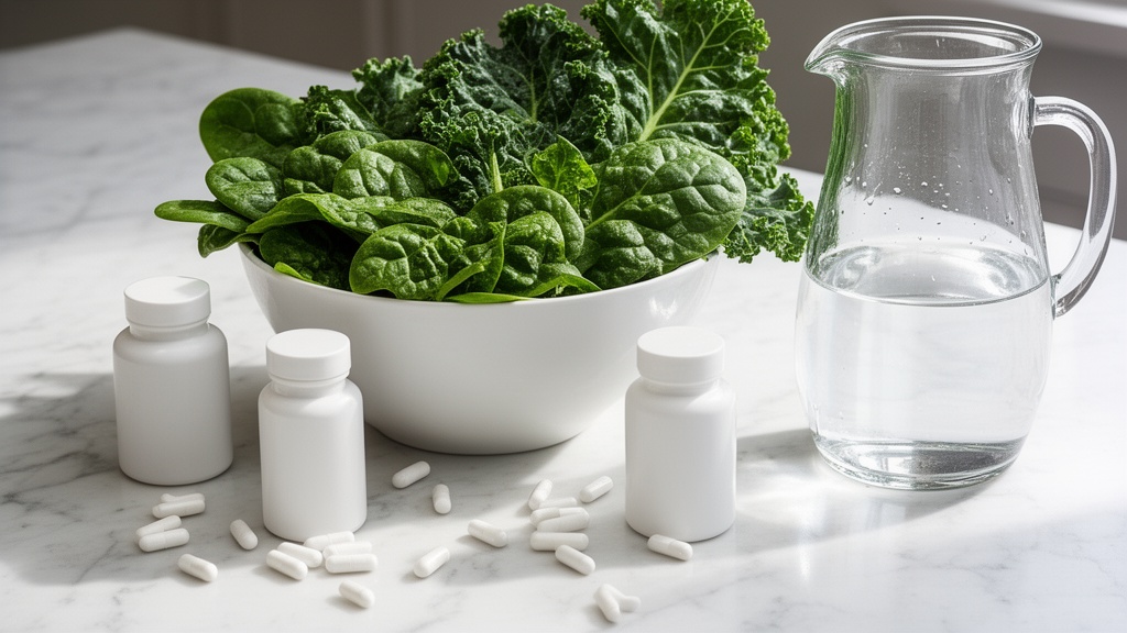 Supplements with fresh vegetables and water