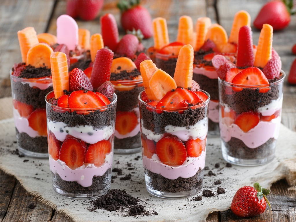 Strawberry carrot dirt cups