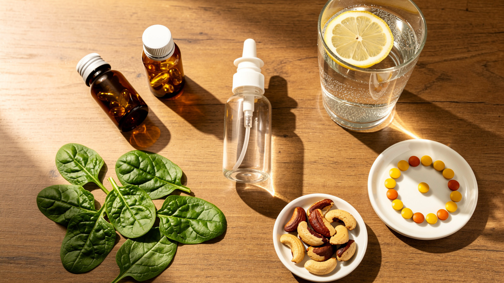 Wellness routine with supplements and nutritious foods