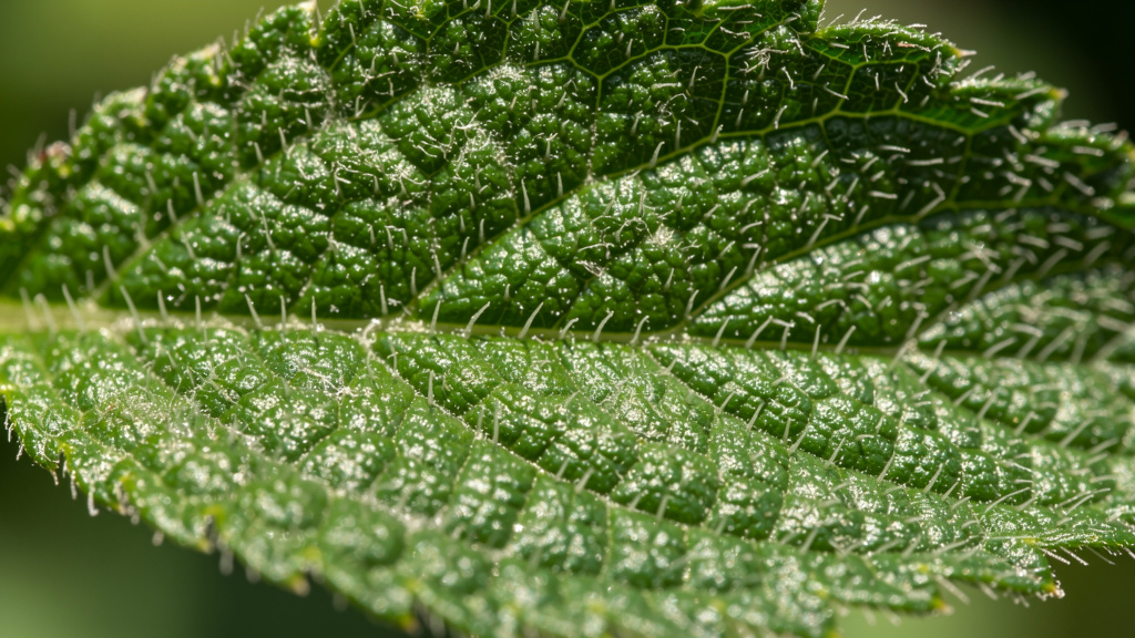 Detailaufnahme gesunder Blattstruktur mit natürlicher Schutzschicht