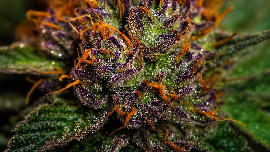Harzreiche Cannabis-Blüte mit dichten Trichomen