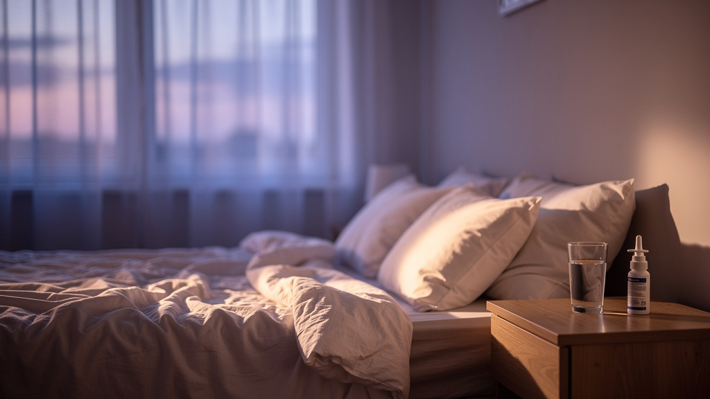 Peaceful bedroom setting for sleep preparation