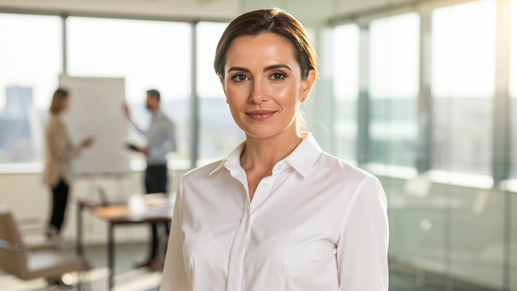 Confident professional with calm focus at work