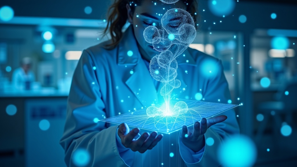 Laboratorio futurista con integración de inteligencia artificial Claude