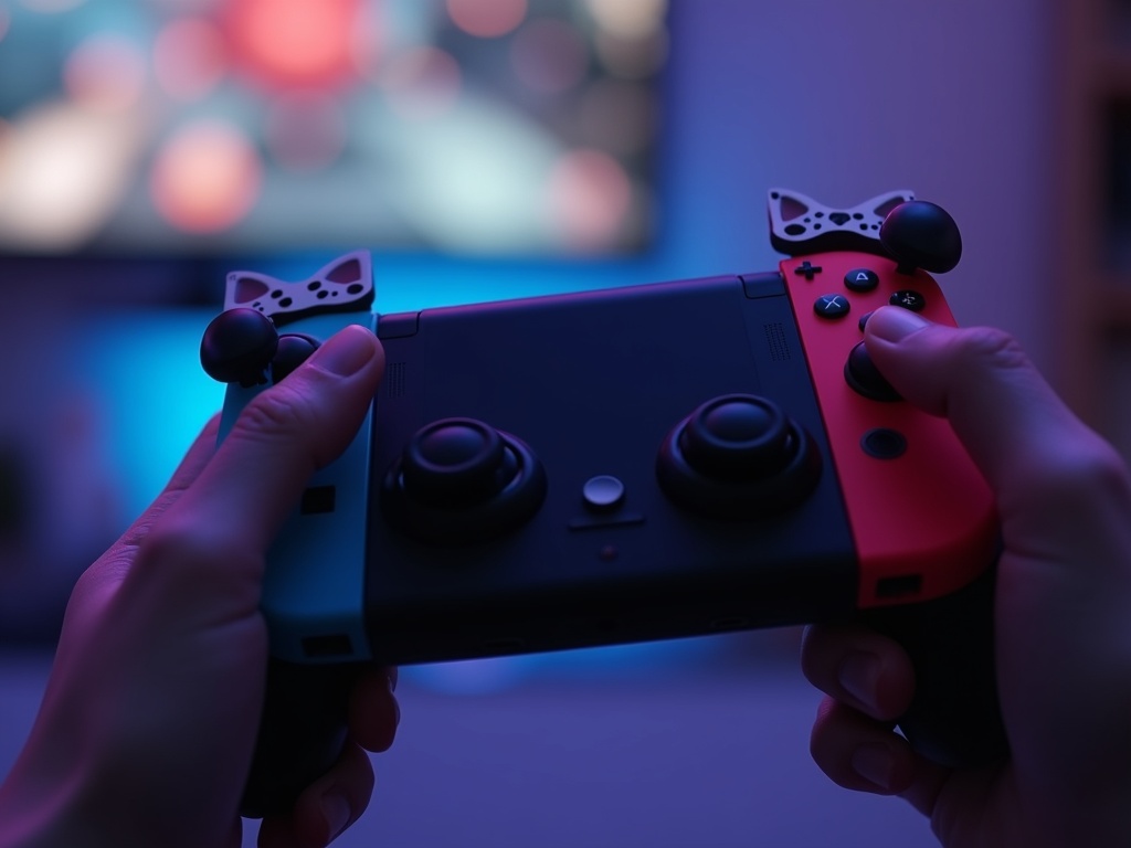 Joy-cons de Nintendo Switch con los agarres PlayVital de huella de gato instalados