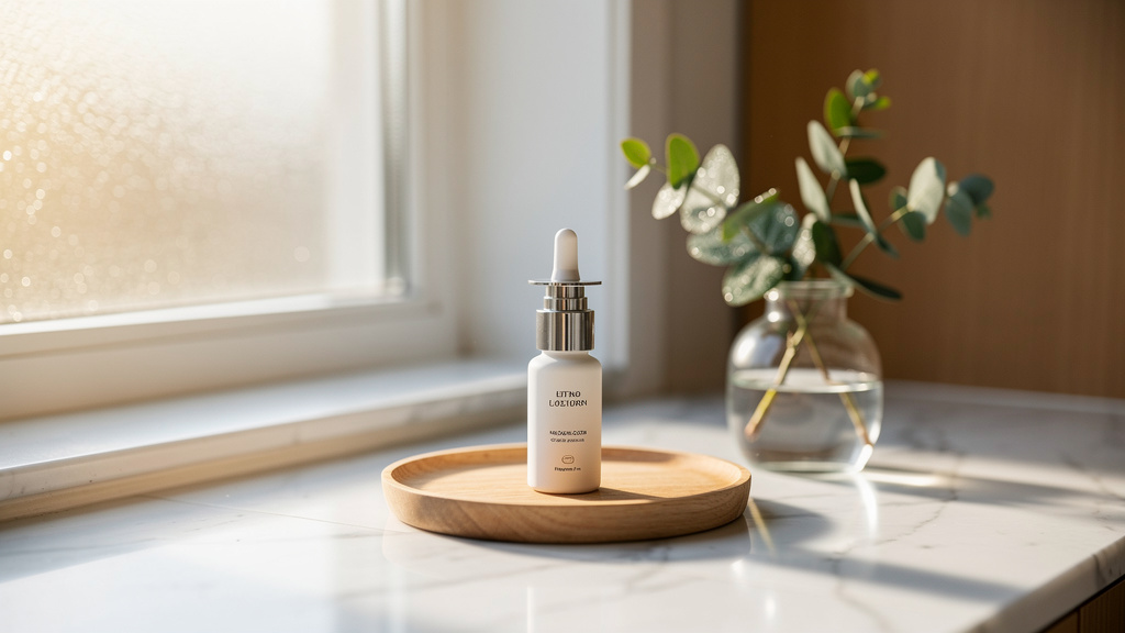 Nasal spray bottle on bathroom counter in morning light
