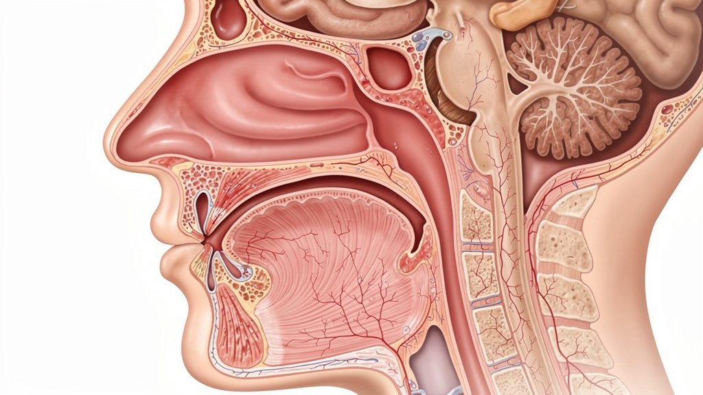Anatomical view of nasal passages and mucous membranes