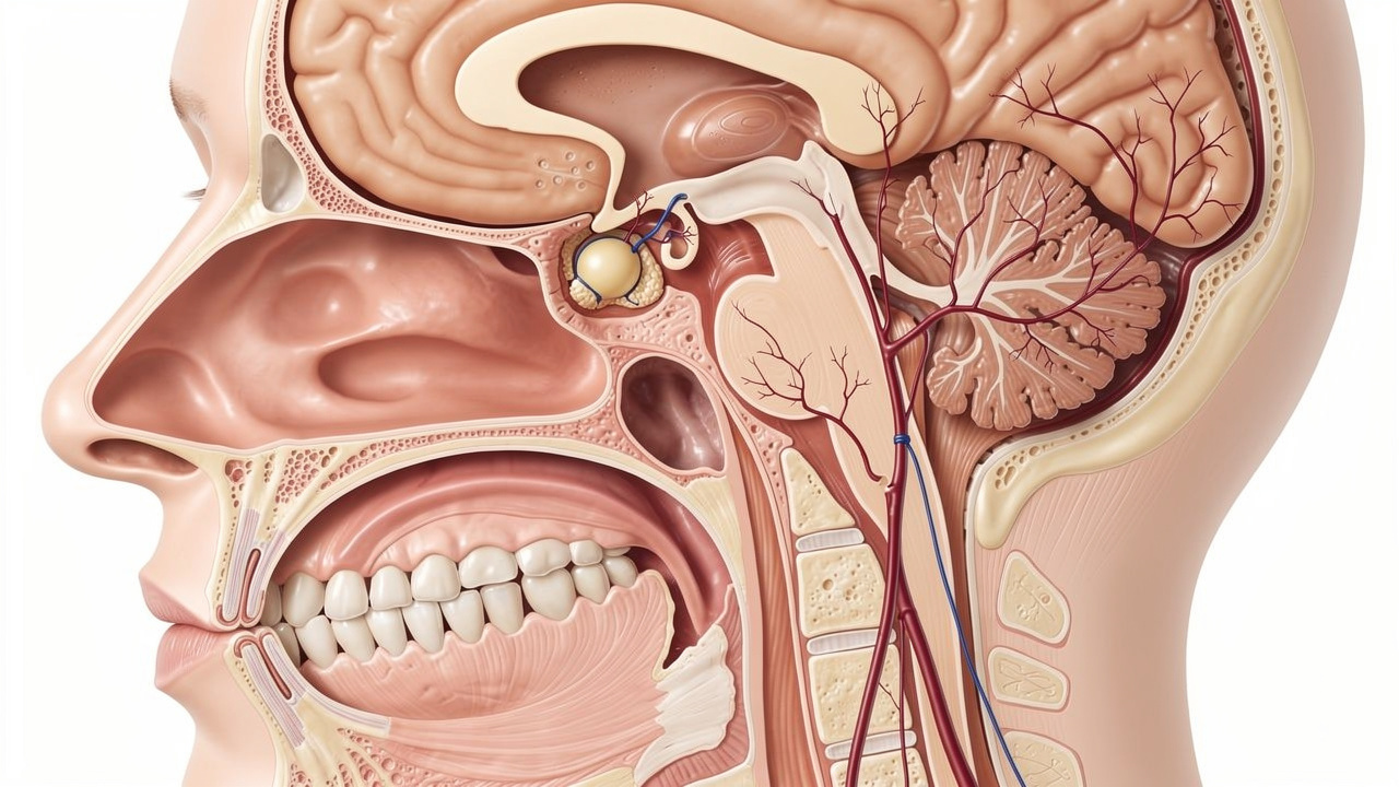 Nasal cavity and brain pathway anatomical connection