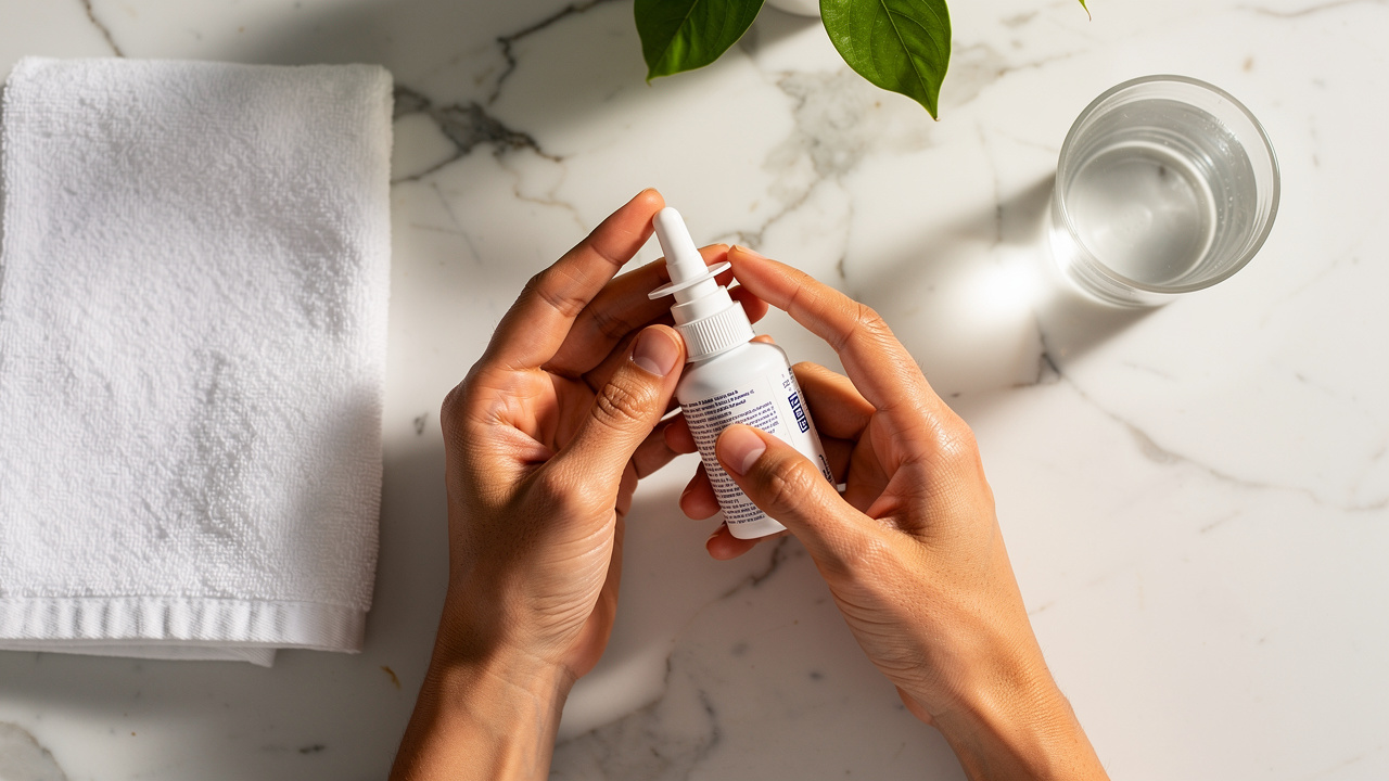 Proper glutathione nasal spray application technique demonstration