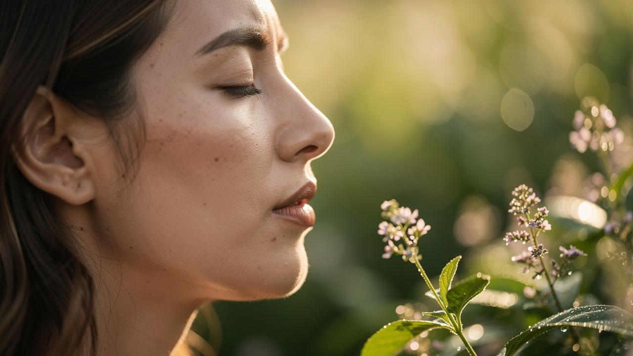Person breathing peacefully showing respiratory wellness