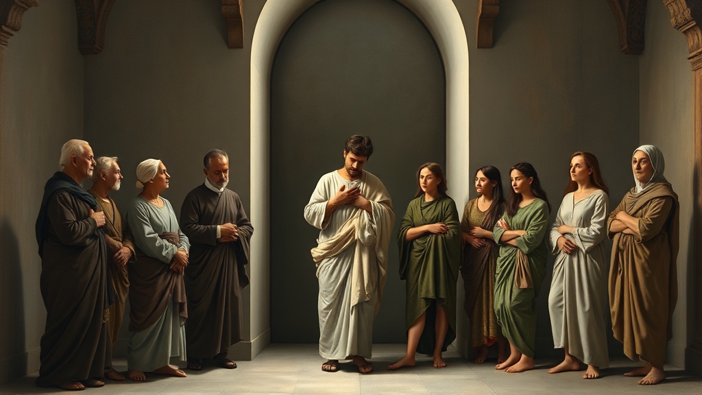 Allegorical painting of care and dignity