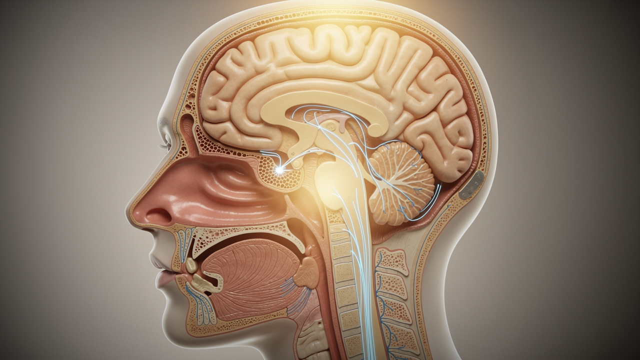 Anatomical view of nasal passages and brain connection pathway