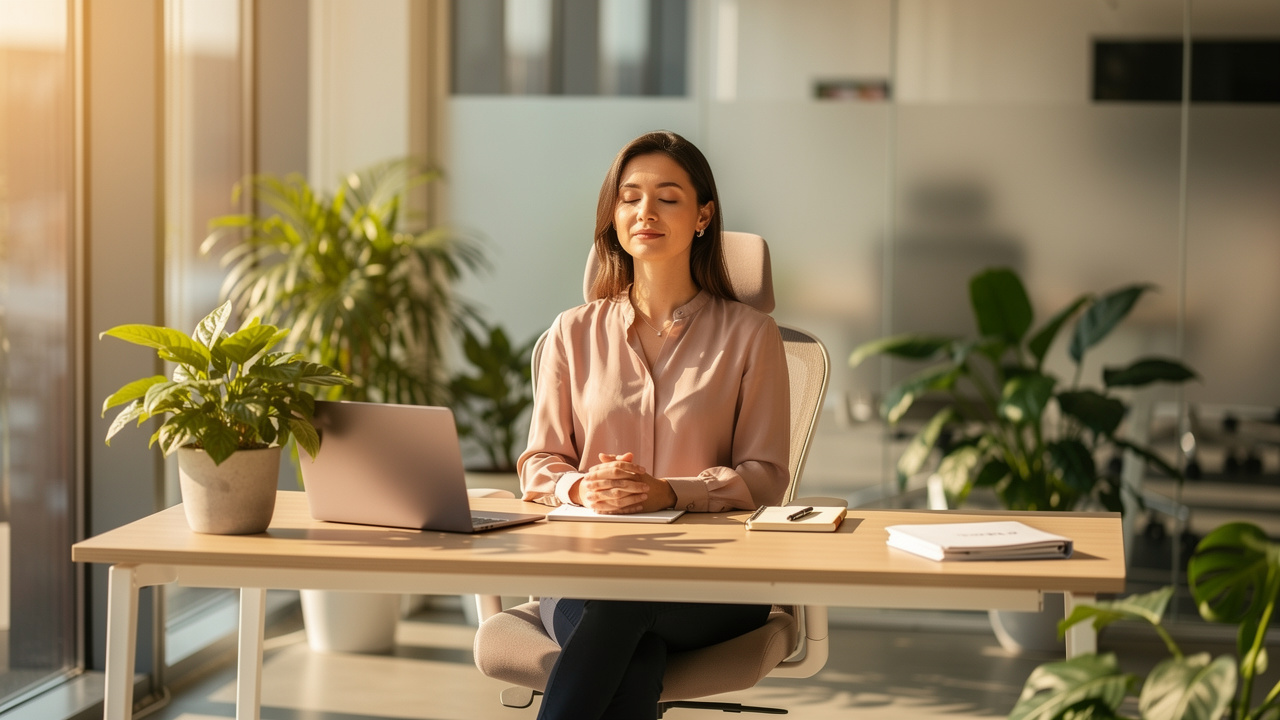 Professional woman experiencing calm and mental clarity