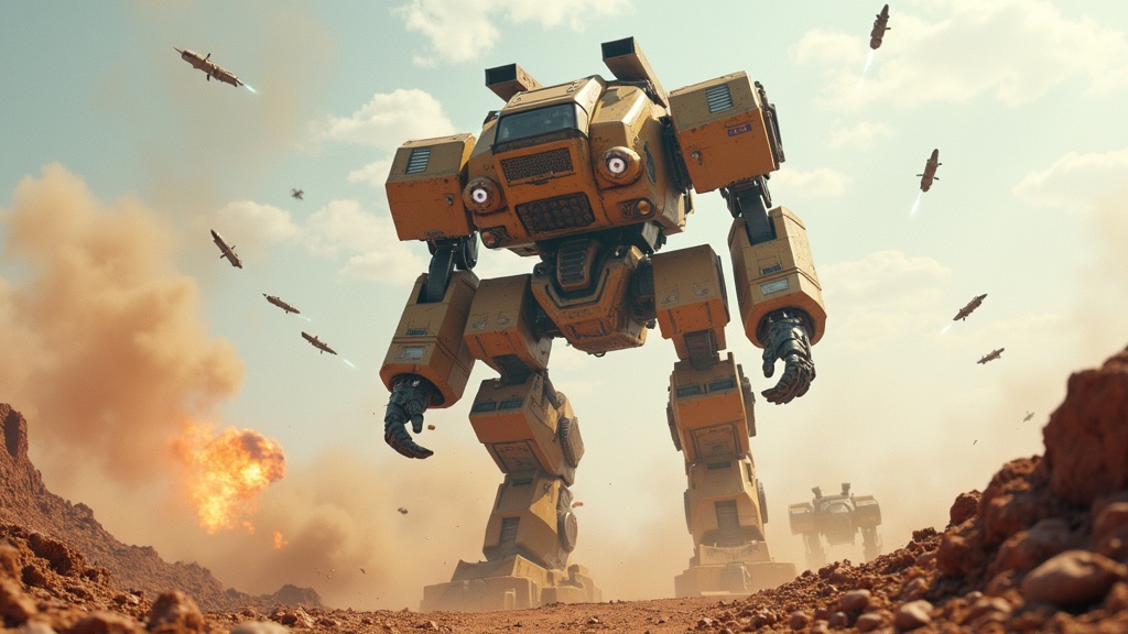 Combate de Mechs en terreno árido en el simulador Mech VR Vox Machinae