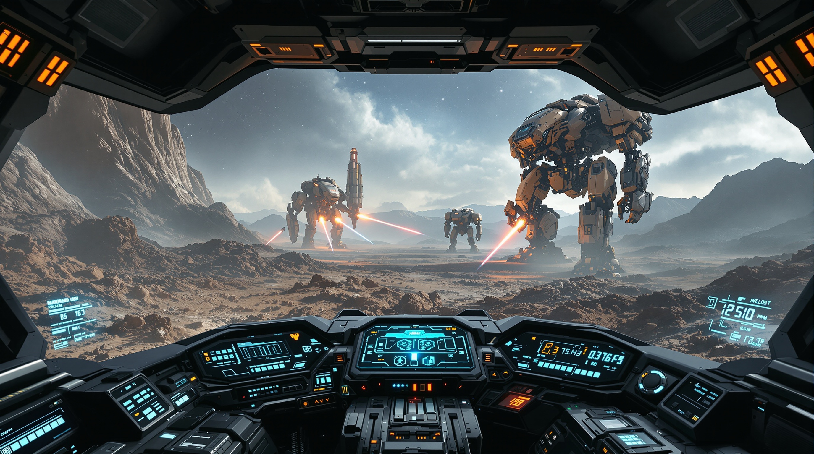 Cabina interactiva de el simulador Mech VR Vox Machinae mostrando los controles manuales