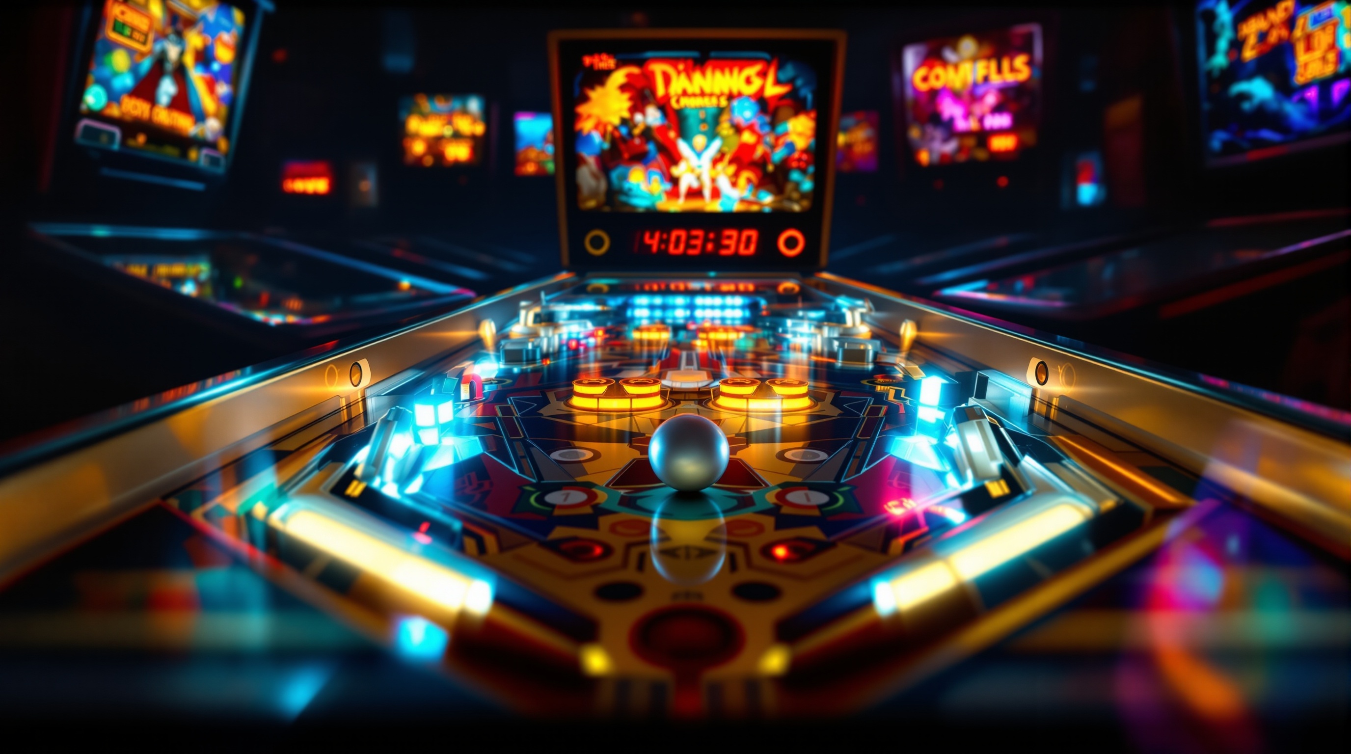 Detalle de una mesa clásica en Zaccaria Pinball VR con iluminación realista
