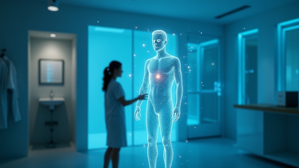 Interfaz futurista de ChatGPT Health analizando datos médicos