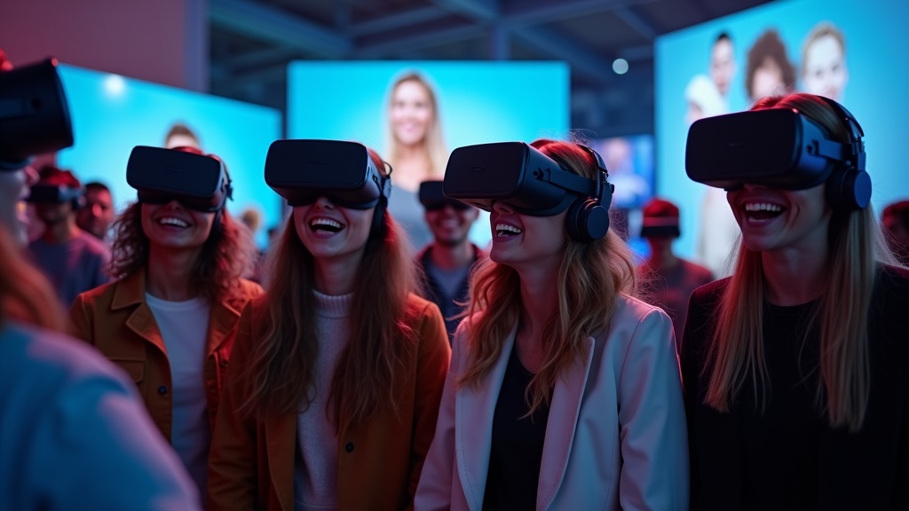 Equipo de amigos disfrutando de una experiencia VR cooperativa en Virtua Barcelona