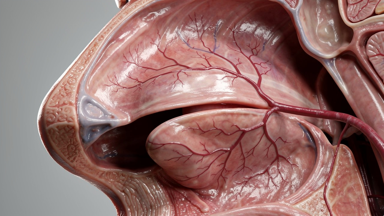 Detailed view of nasal passages showing vascular tissue