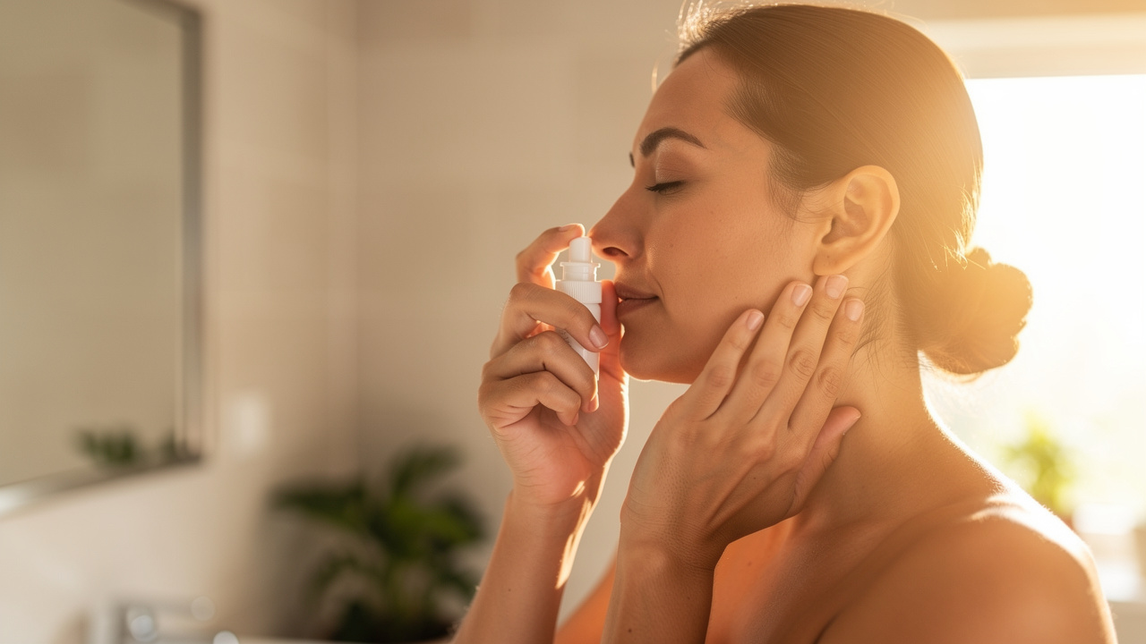 Demonstration of correct nasal spray administration method