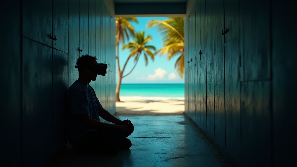 Un participante en el programa de Cruz Roja Euskadi utiliza gafas de realidad virtual para una sesión de terapia.