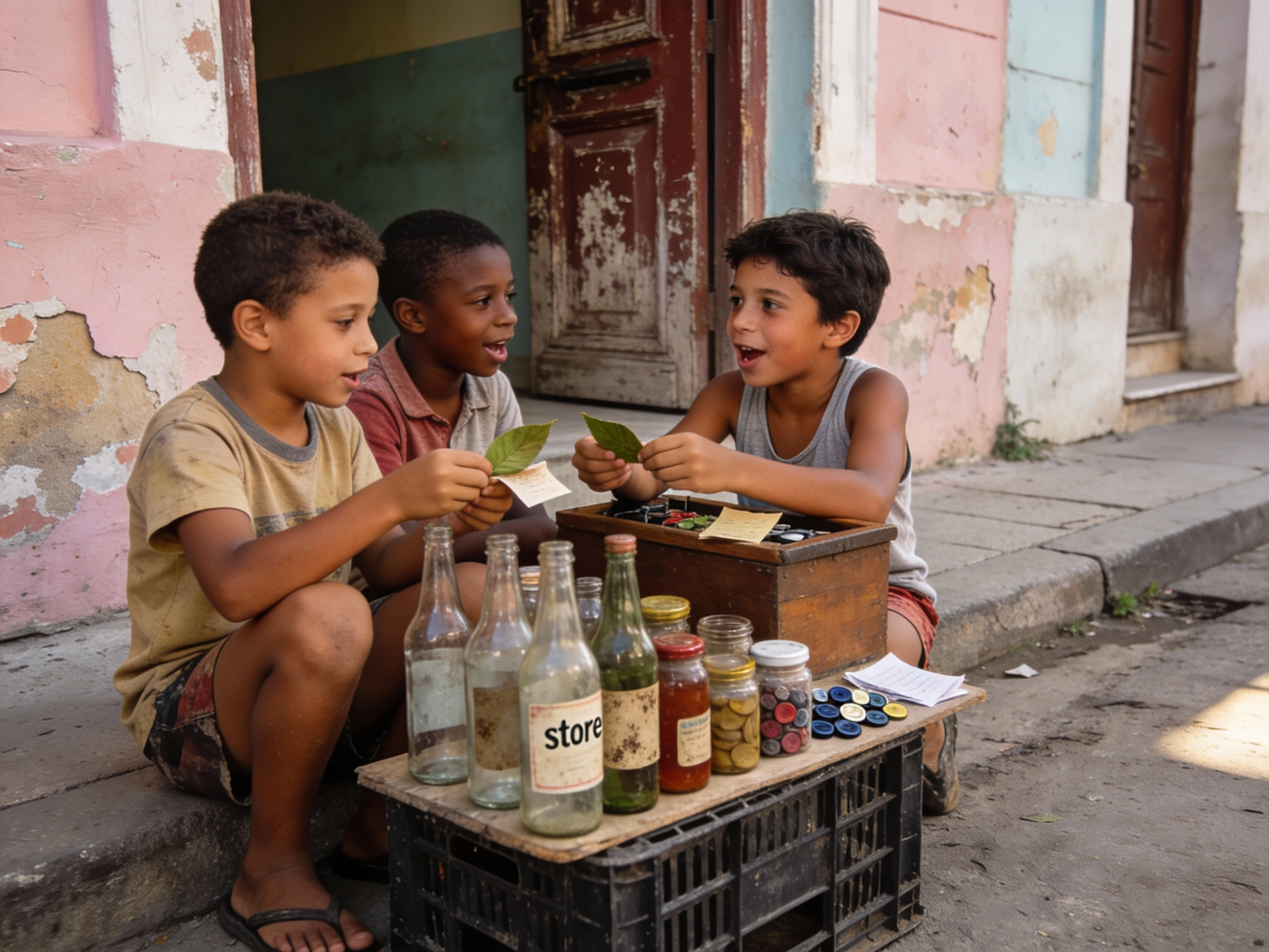 Playing “store” with empty bottles after a shortage