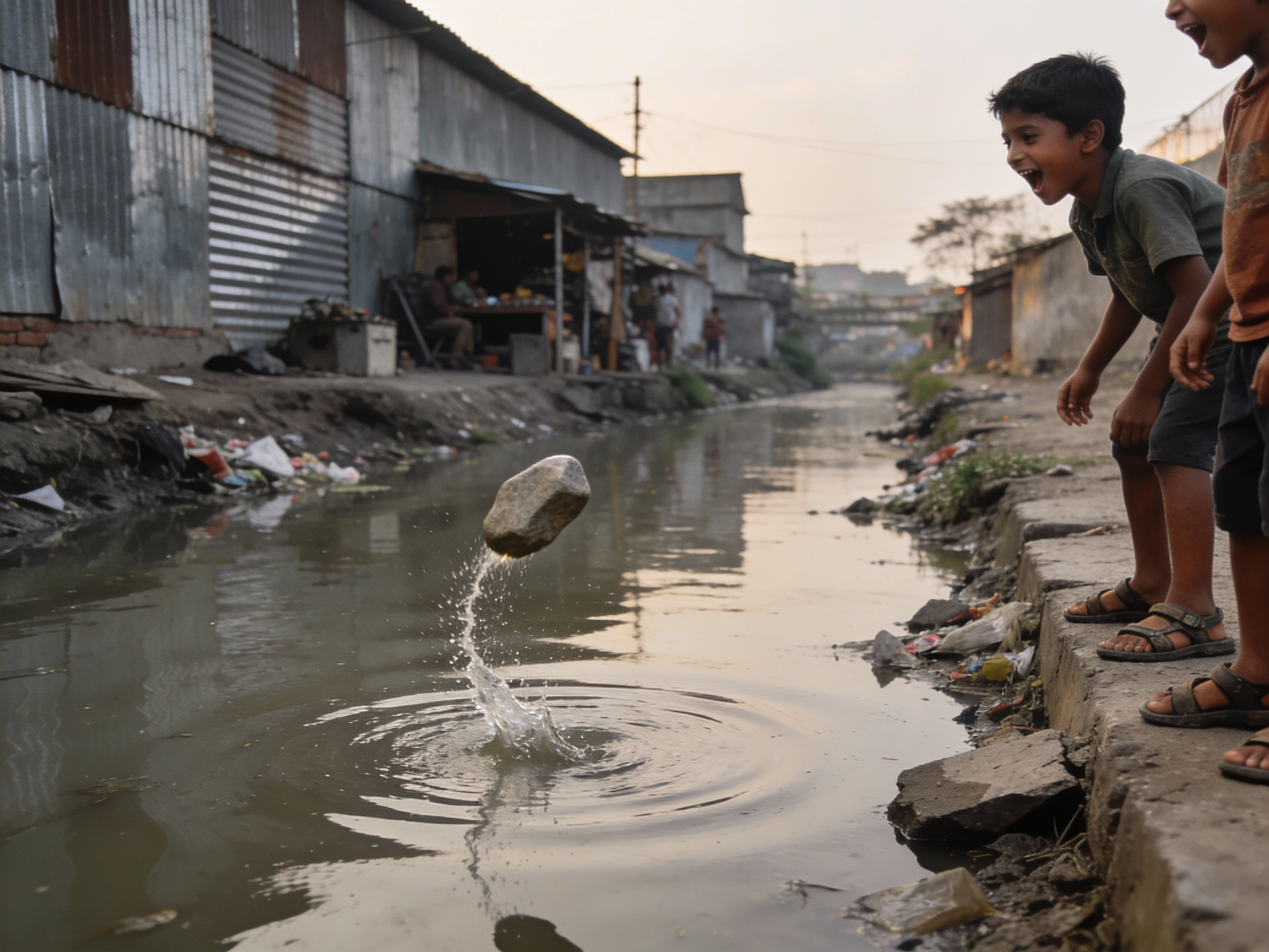 Skipping stones in a polluted canal