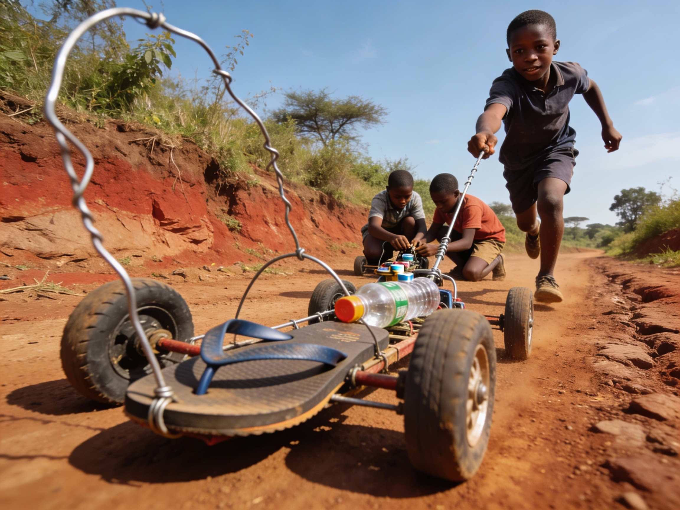 Racing toy cars carved from sandals