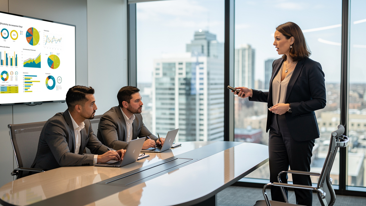 Entrepreneur presenting business pitch to investors