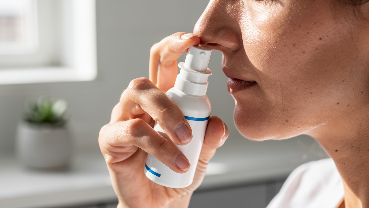 Person administering NAD nasal spray at home