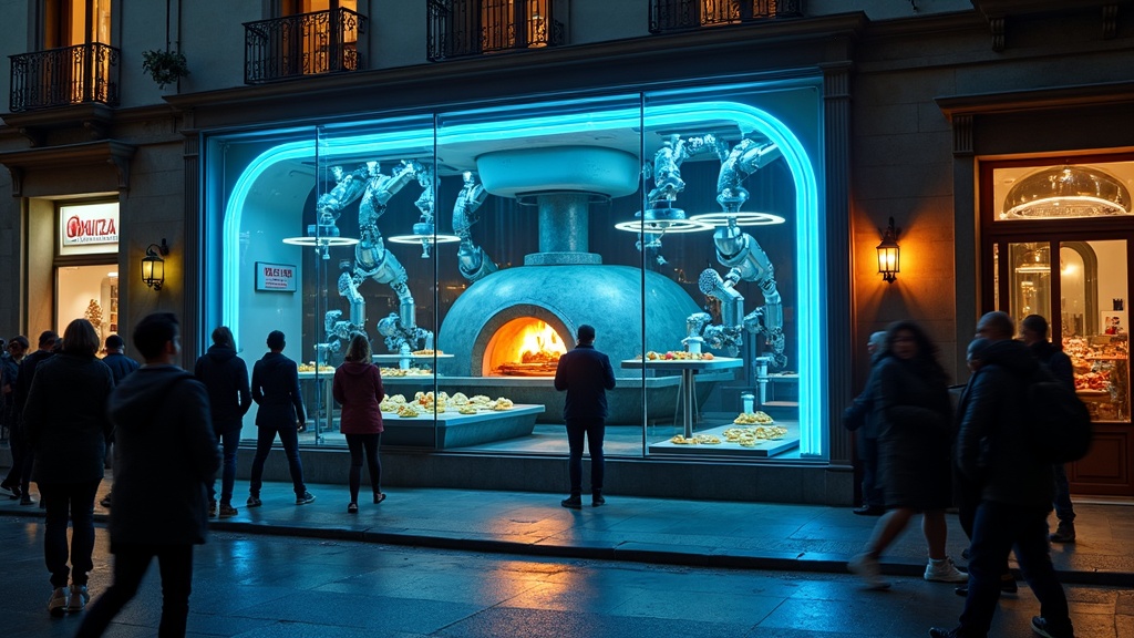 Detalle del horno de piedra automatizado en la Pazzi pizzería robótica