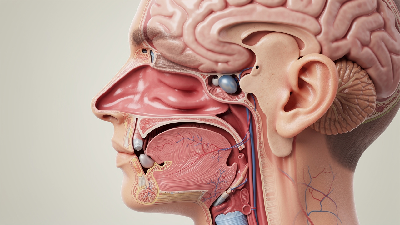 Nasal cavity anatomy showing absorption pathways