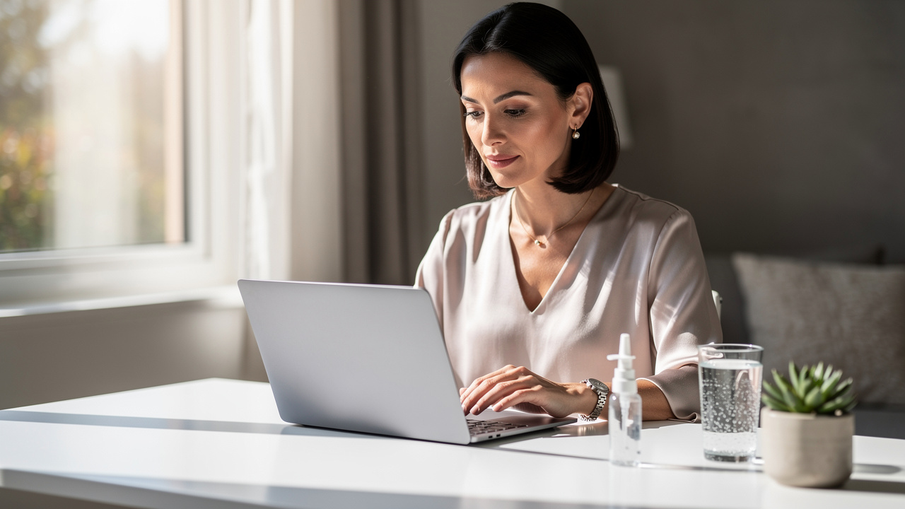 Professional using NAD spray for mental clarity