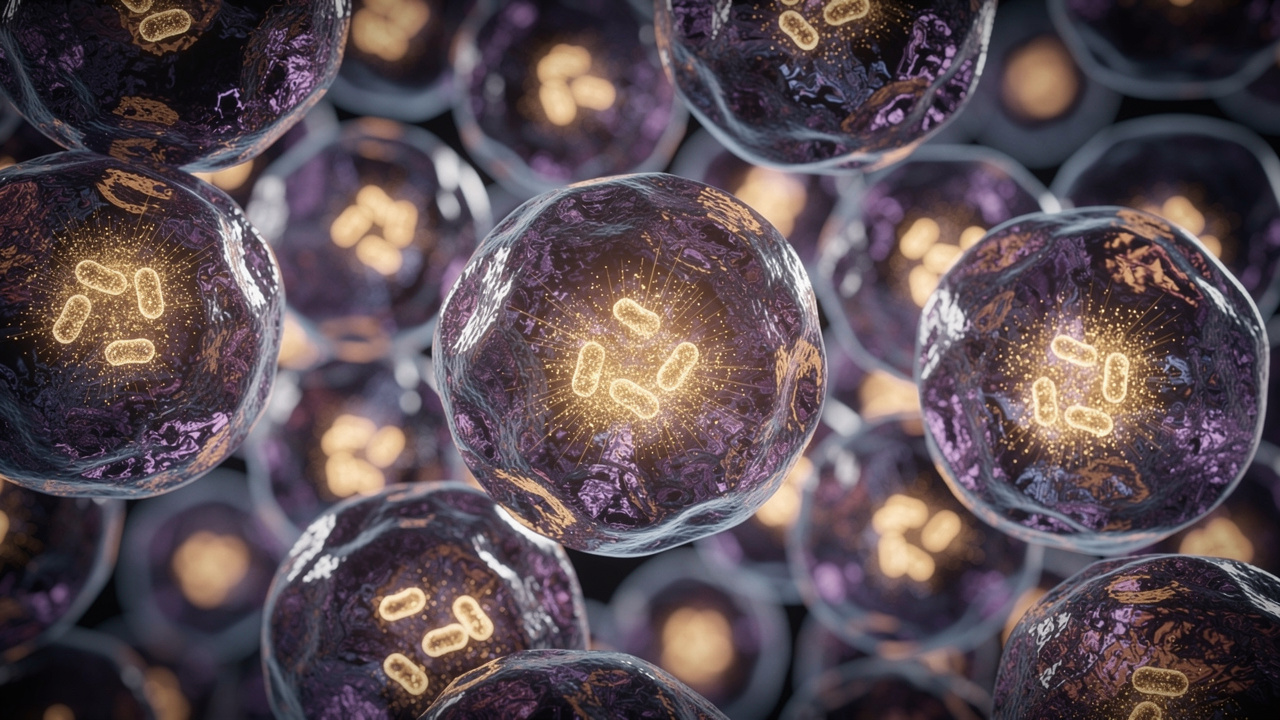 Cellular mitochondria producing energy in healthy cells